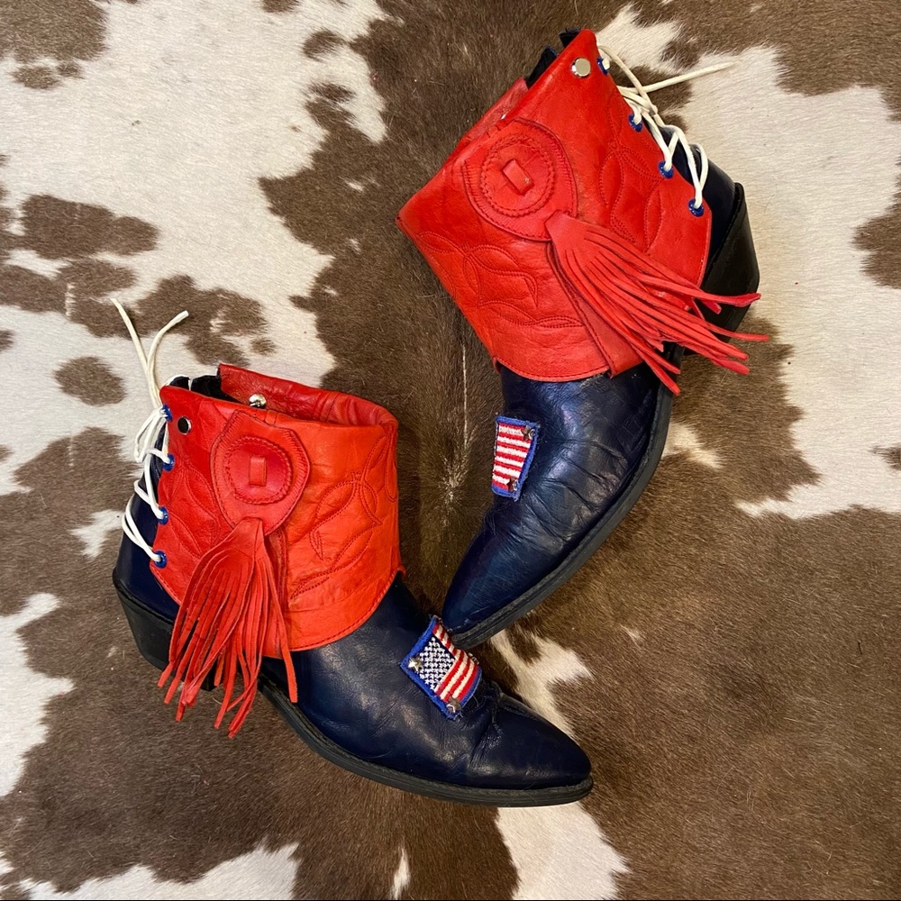 Handcrafted Leather Red and Blue Cowgirl Boots